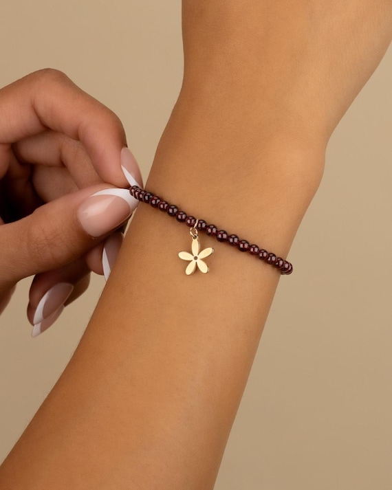 GARNET CHARM BRACELET • personalized • january birthstone • capricorn aquarius • gift for her • stretch water resistant • garnet gemstone