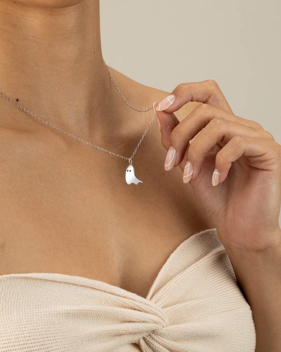 GHOST CHARM PENDANT necklace • gift for her • ghost necklace • halloween gift • minimalist • water resistant layering necklace • NECC3PCCC