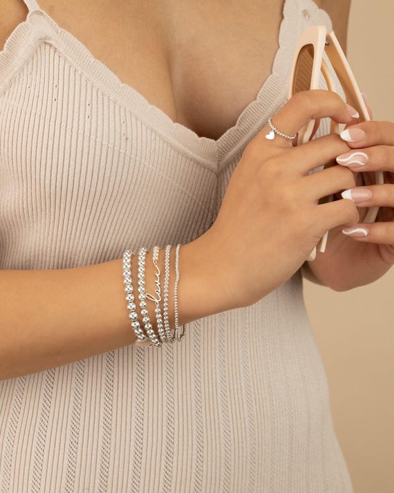 HEART CHARM BEADED ring • dainty friendship ring for her • heart dangle charm • stackable stretch water resistant • adjustable • RIBP3MCAB