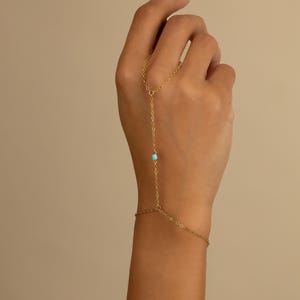 14K GOLD FILLED TURQUOISE hand chain • simple dainty ring bracelet • water and tarnish resistant