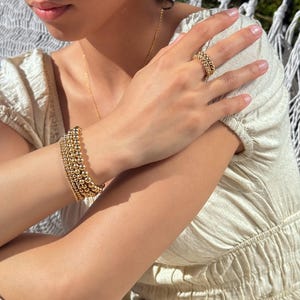 14k GOLD FILLED BEADED bracelet • stackable stretch • waterproof • non-tarnish