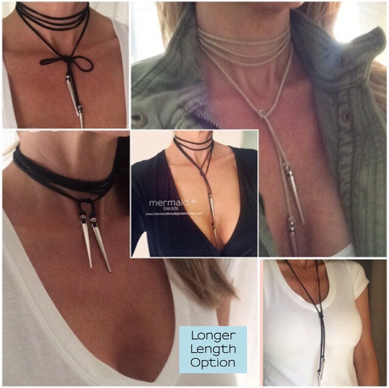 Choker Necklace Leather Vegan Suede Spike Lariat Tie Boho Etsy