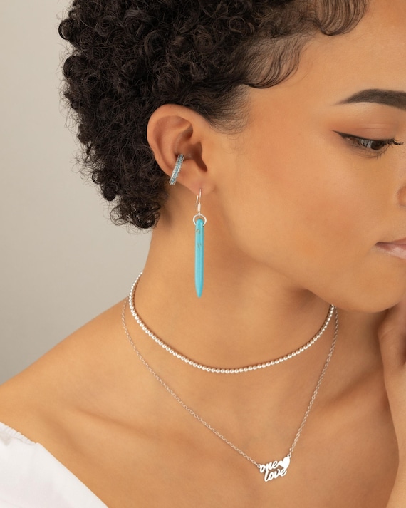 Turquoise EAR CUFF Silver or Gold Conch Cuff Blue Stone Ear Wrap Fake Piercing Hoop Boho Ear Stack Festival Unisex Birthday Gift Mothers Day