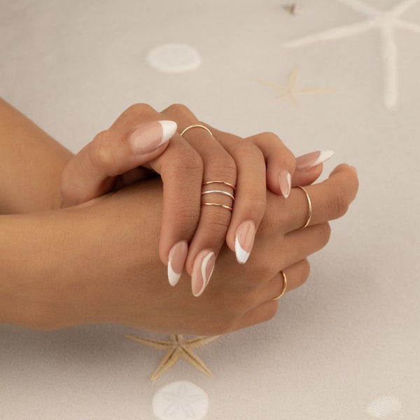 Stacking Rings Tiny Thin Ring Sterling Silver Gold Filled Rose Gold Filled Stack Rings Tri-Color Ring Set Midi Ring Toe Ring Knuckle Ring