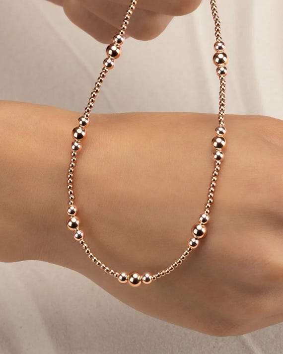 ROSE GOLD FILLED beaded necklace • mixed size round beads • water resistant • statement choker • 2mm 4mm 6mm round beads