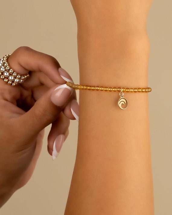 CITRINE CHARM BRACELET • personalized charm • november birthstone • scorpio sagittarius • dainty bracelet stretch water resistant BRBS3CHAKp