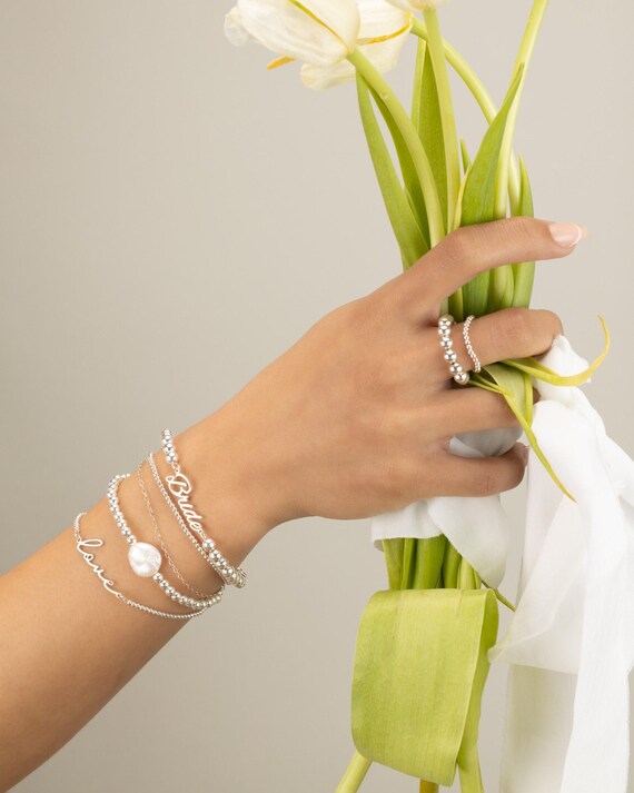 BRIDE NAME BEADED bracelet • bridesmaids jewelry • perfect bridal shower gift wedding party • stackable stretch water resistant • BRBP3AMCAp