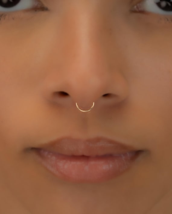 SEPTUM RING • seamless twist nose hoop • tiny gold septum piercing • rose gold sterling silver • thin endless twist hoop 22g 20g 18g PISH2BC