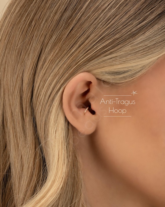 ANTI-TRAGUS HOOP • tragus earring • twist hoops • gold hoop earrings • rose gold sterling silver • dainty earrings • 22g 20g 18g • PISH2AA