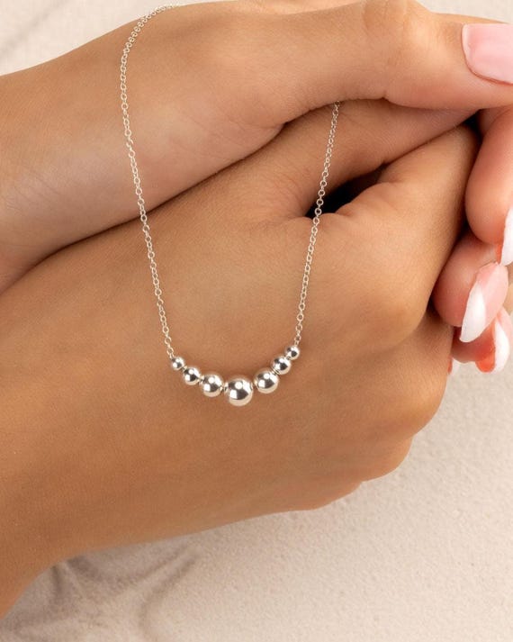 FLOATING BEAD NECKLACE • 14k gold filled, rose or sterling silver • dainty graduated beads pendant • water resistant