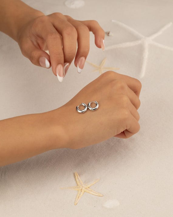 THICK HUGGIE EARRINGS round • chunky silver or gold hoops • clicker type huggies • nickel free water resistant • perfect gift for her