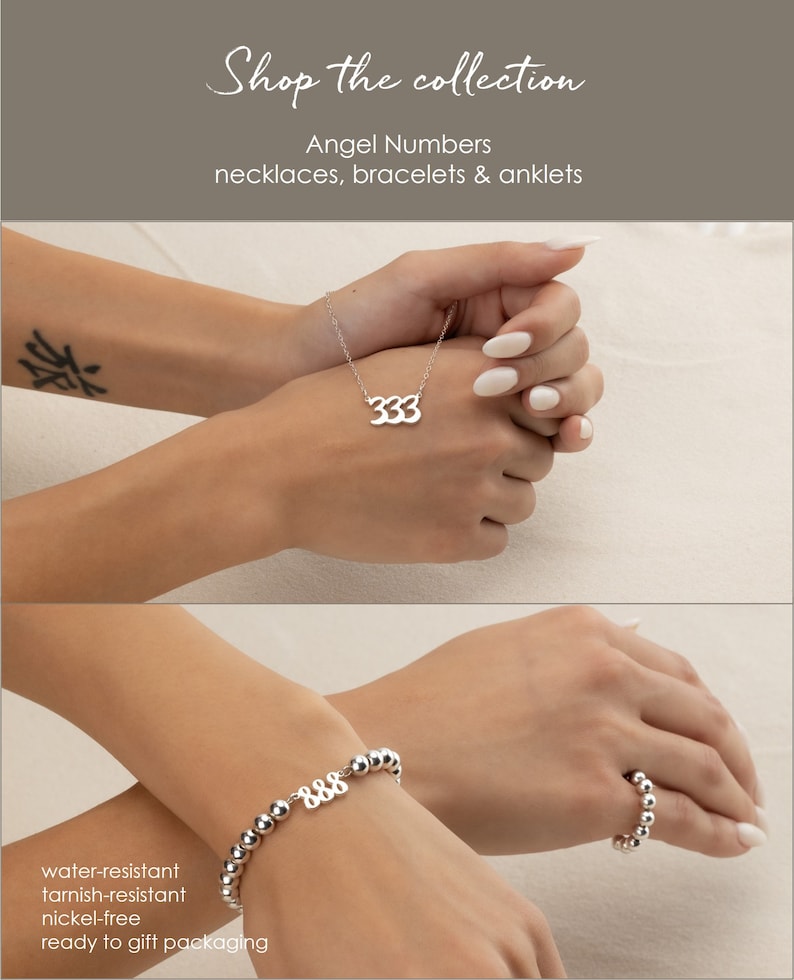 ANGEL NUMBER Beaded Anklet Sterling Silver Gold Filled Rose Gold Filled Ankle Bracelet Spiritual Personalized Repeating Numbers Zen Seeker image 7