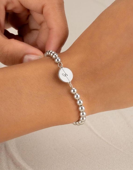 CHARM BRACELET with Intial • personalized gift for her •  engraved initial bracelet • stretch bracelet anklet • water resistant BRBP3CH2AWp