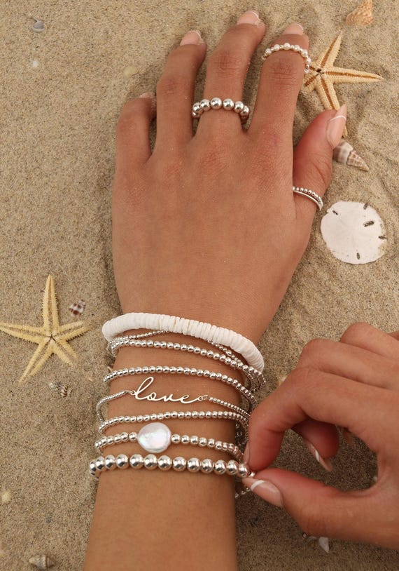 LOVE NAME BEADED bracelet set • perfect gift for her • dainty bracelet stack • stretch and water resistant • bridal jewelry • BRBP3AWTAp