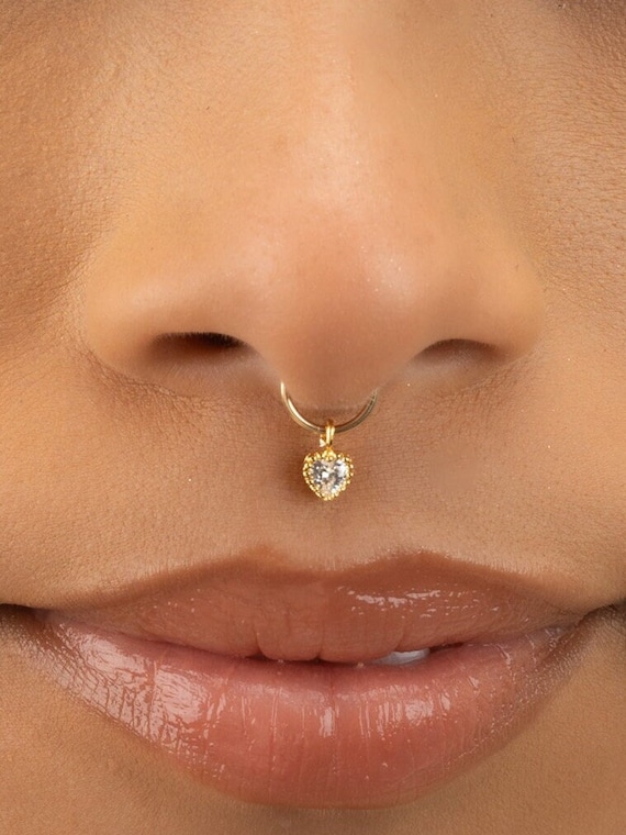 HEART SEPTUM RING • charm septum hoop with diamond cz • dainty jewelry • endless twist hoops • gold rose gold silver • 22g 20g 18g • PISH2BA