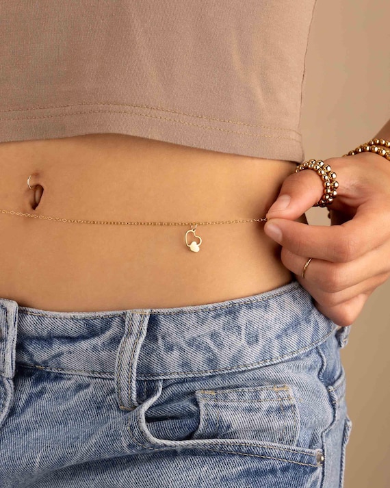 TWO HEARTS CHARM belly chain • personalized body chain • bikini body jewelry water resistant waist chain gift for wife girlfriend BCCC3CHAW