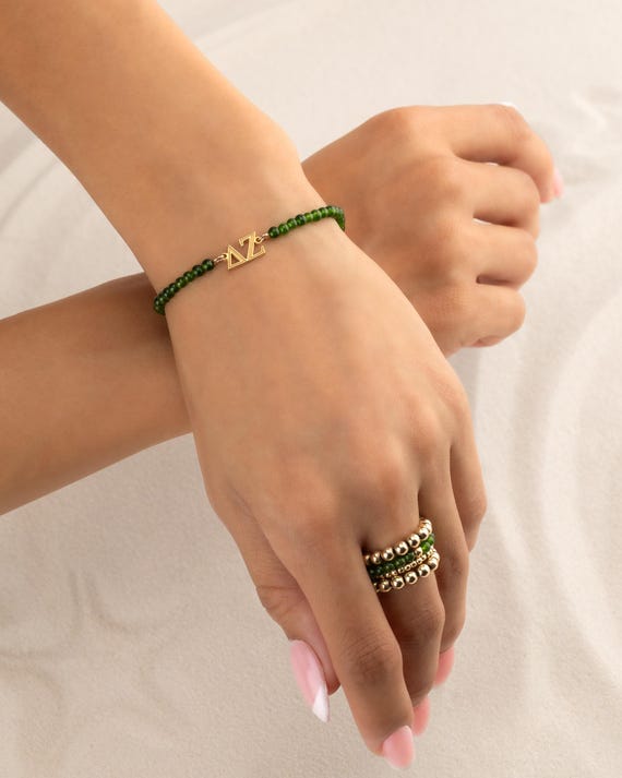 SORORITY bracelet • genuine jade gemstone • personalized greek letters • delta zeta • alpha epsilon phi • alpha gamma delta • kappa delta