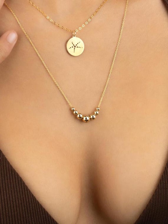 FLOATING BEADS NECKLACE • graduated bead sizes • 14k gold filled, rose or sterling silver • dainty pendant • waterproof • anniversary gift