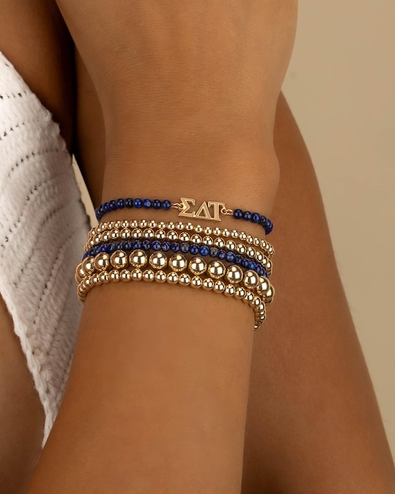 SORORITY bracelet • LAPIS LAZULI personalized greek letters • rush bid day initiation gift • sorority merch blue beaded jewelry BRBS3CVMILAp