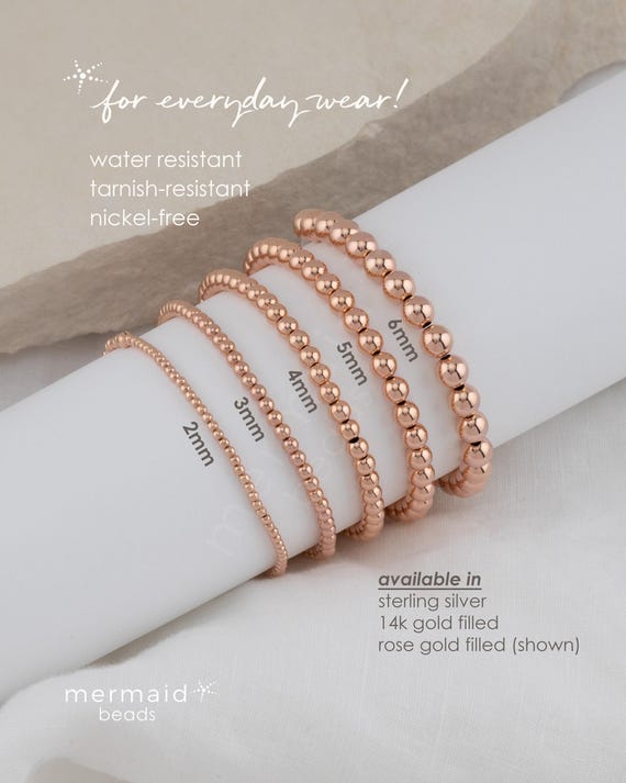 ROSE GOLD BEADED bracelet • dainty gold bracelet • sterling silver • stackable, stretch and water resistant • jewelry gift for her • BRBP2AI