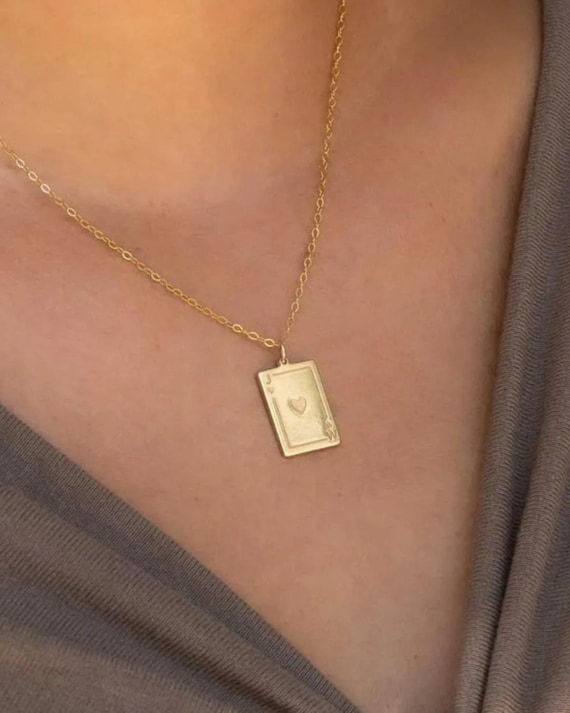 ENGRAVED CARD CHARM necklace • ace of hearts personalized pendant • lucky jewelry gift • water resistant • gold, rose or sterling silver