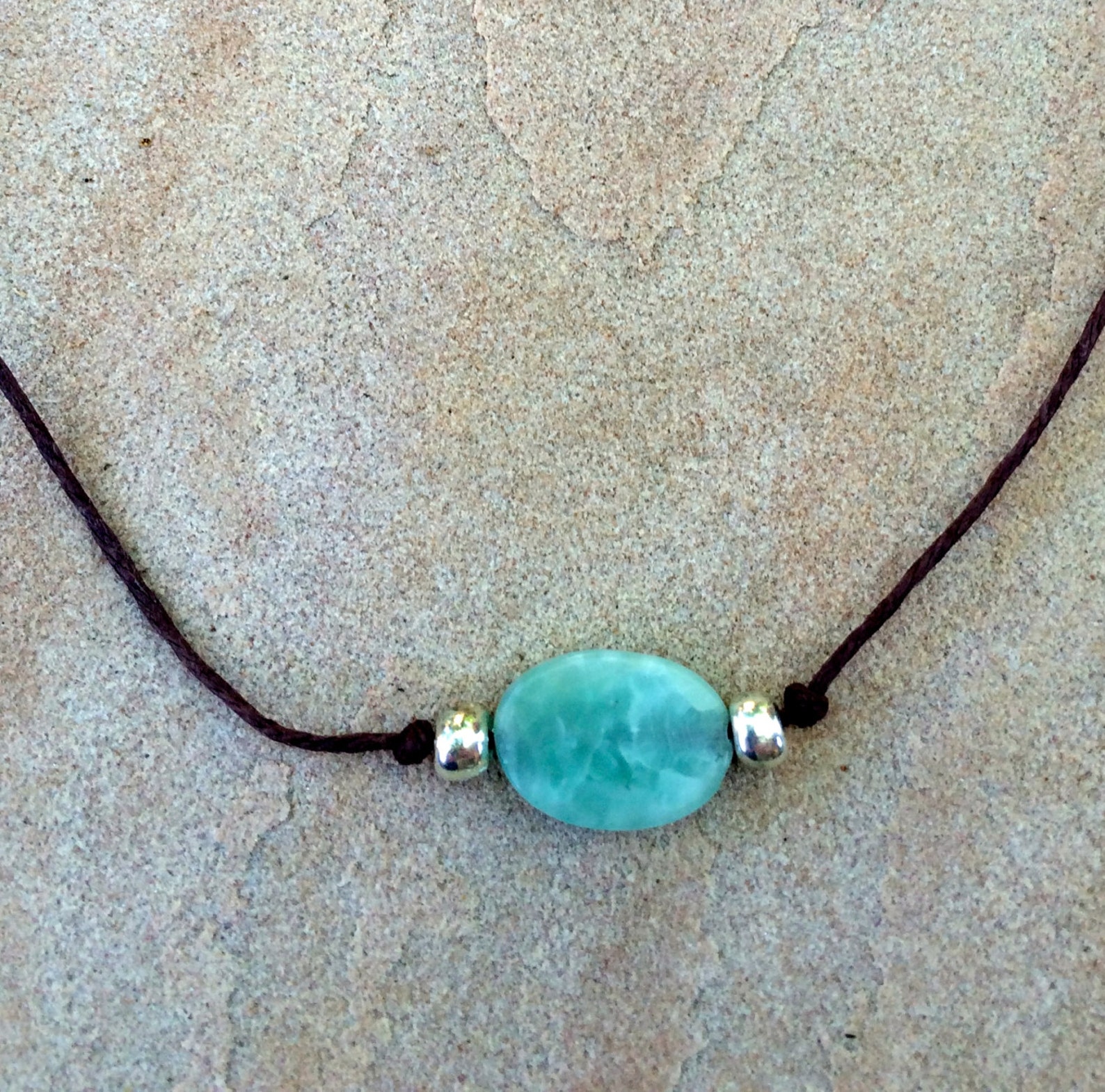 Anklet Jade Green Bracelet Brown Hemp Ankle Bracelet Silver Etsy