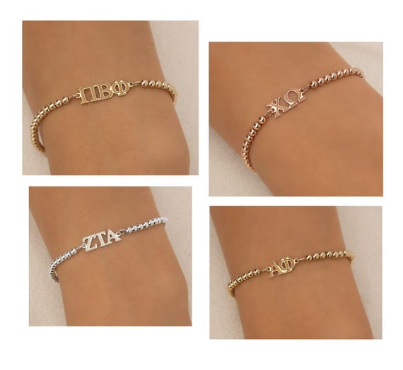 SORORITY GREEK LETTER beaded bracelet • personalized sorority gift • college rush bid day gift • connector for permanent jewelry BRBP3CMMIp