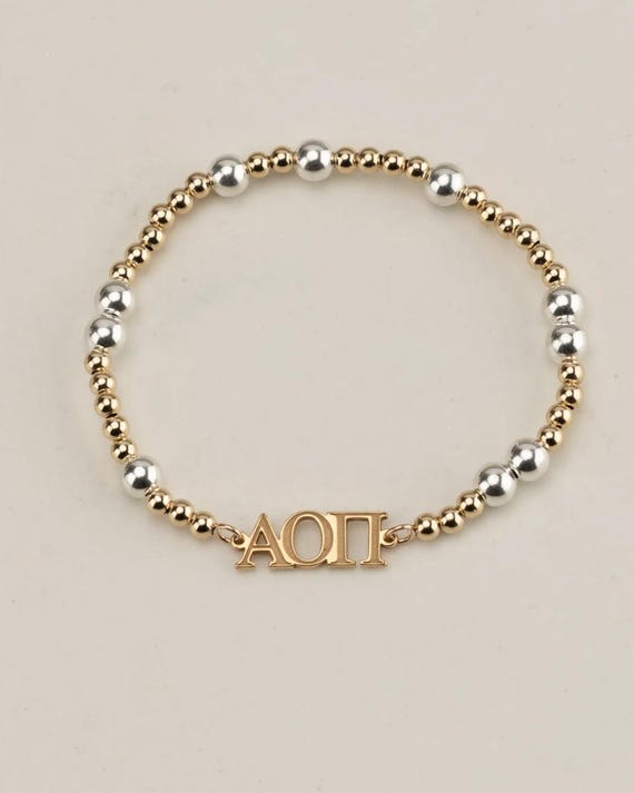 SORORITY beaded bracelet • mixed metal beads • personalized recruitment bid day initiation gifts • sterling silver and 14k gold filled