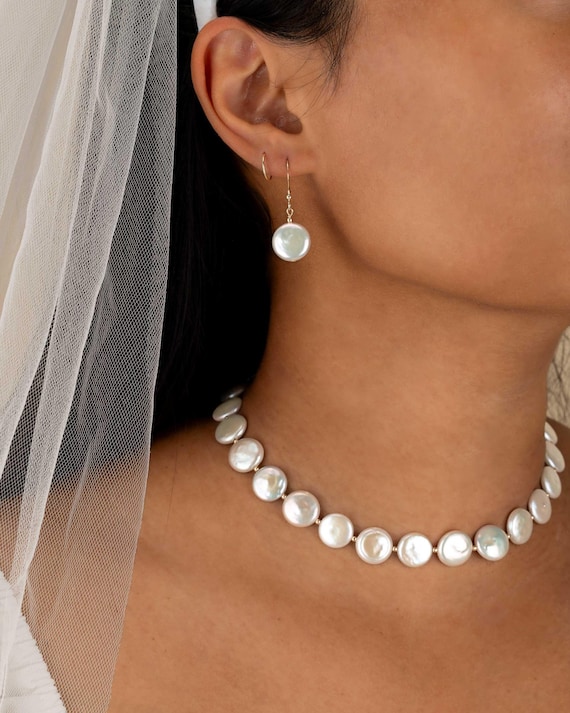 COIN PEARL NECKLACE • June birthstone • Gemini Cancer • perfect gift for her • wedding jewelry • stackable stretch water resistant • NEBS2AY