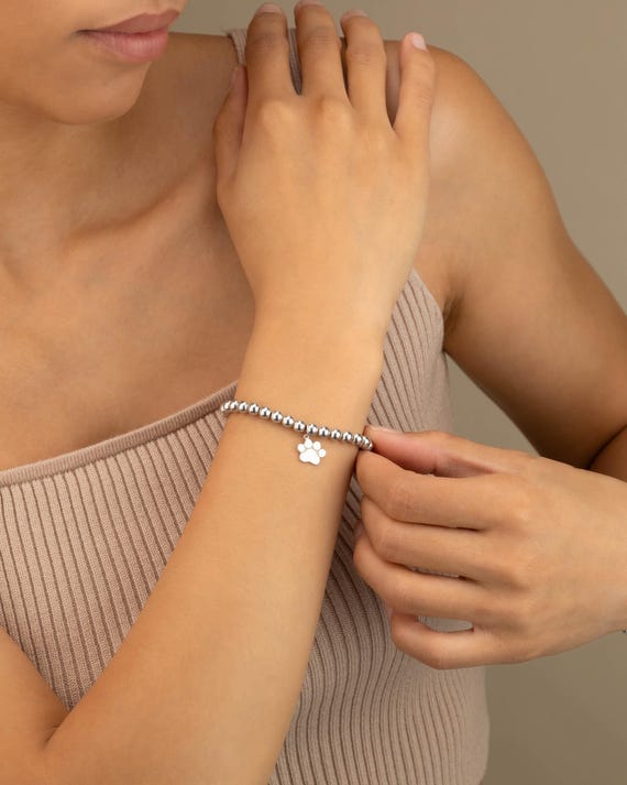 CAT PAW charm beaded bracelet • perfect gift for cat mom cat lover • paw print charm • pet memorial gift • stretch water resistant BRBP3CHAB
