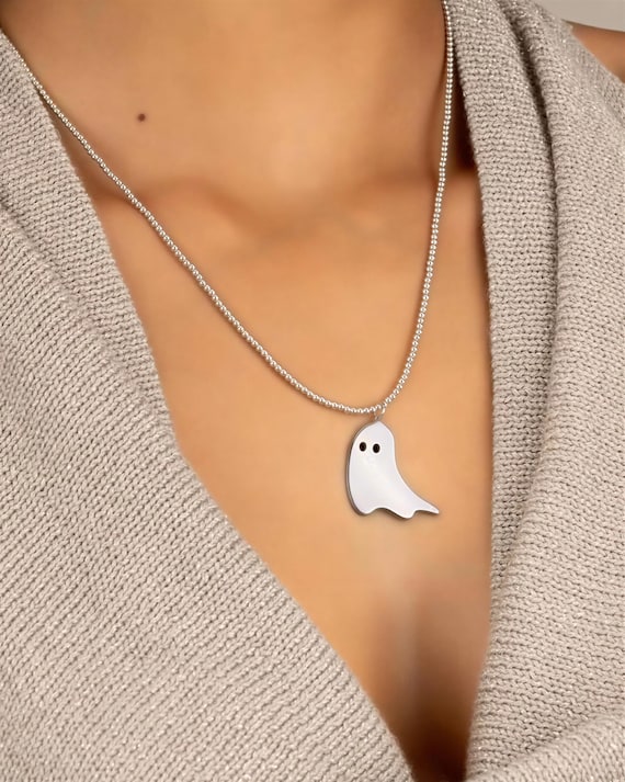 STERLING SILVER GHOST necklace • spirit charm pendant • statement necklace • Halloween charm • water resistant • costume accessory