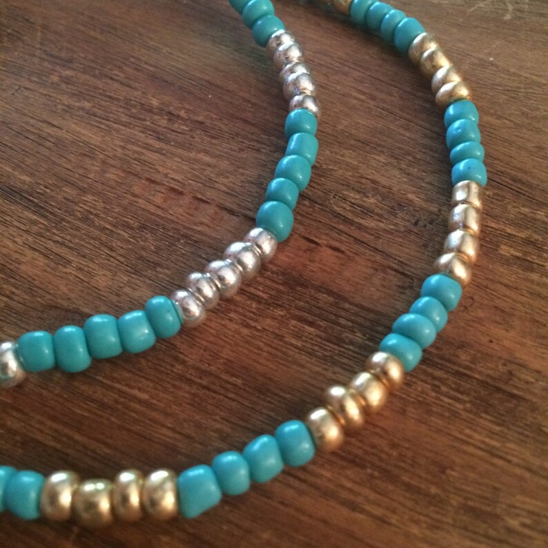 Turquoise Anklet Silver Beaded Bracelet Boho Weddings Stretch Etsy