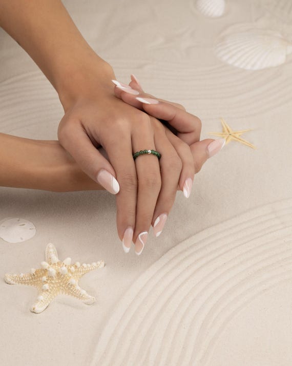 JADE RING 3MM • genuine beads green jewelry • dainty friendship ring • perfect gift for her • stackable stretch water resistant • RIBS2AI