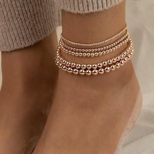 ROSE GOLD BEADED ankle bracelet • dainty anklet • gold sterling silver • stackable, stretch and water resistant • gift for her • ANBP2AE