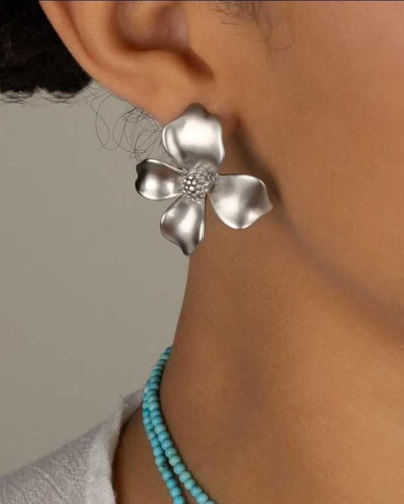 FLOWER EARRINGS • beach rose blooms • statement jewelry • bride anniversary birthday gift • gold or silver • nickel free