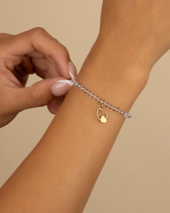 ROCK CRYSTAL BRACELET • personalized charm • April birthstone • Aries Taurus birthday gift • stretch bracelet or anklet • water resistant