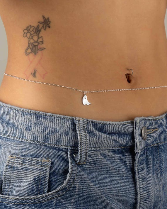 GHOST CHARM belly chain • personalized body chain • bikini body jewelry •  halloween jewelry • spooky gift for her water resistant BCCC3CHAY