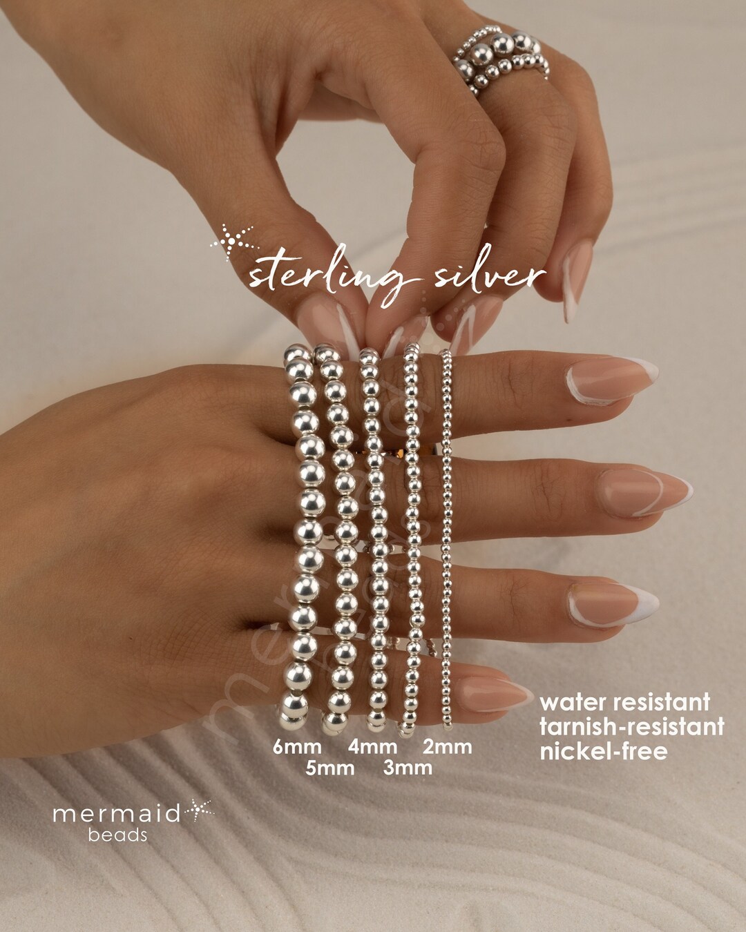 Sterling Silver Beaded Bracelet Silver Bead Anklet Stretch Water