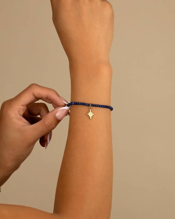 LAPIS CHARM BRACELET • personalized • september birthstone • virgo libra • gift for her • stretch water resistant • lapis lazuli gemstone