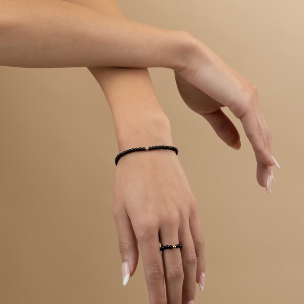 Bracelet Homme En Cuir Noir – Perles Cloisonné Noires, Onyx Et Rondelles – Style Ethnique Chic