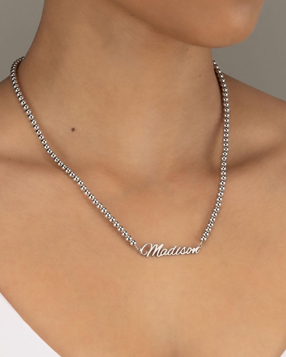 NAME BEADED NECKLACE • nickname or word • personalized gift • chunky statement choker • water resistant • gold, rose, sterling silver