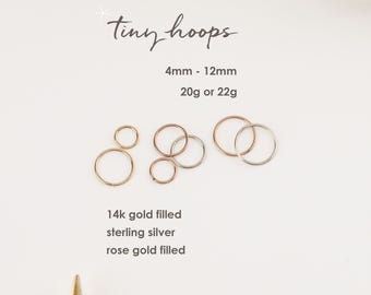 CARTILAGE HOOP EARRINGS • twist hoops • conch daith helix lobe rook septum tragus • gold rose gold sterling silver • 22g 20g 18g • PISH2AG
