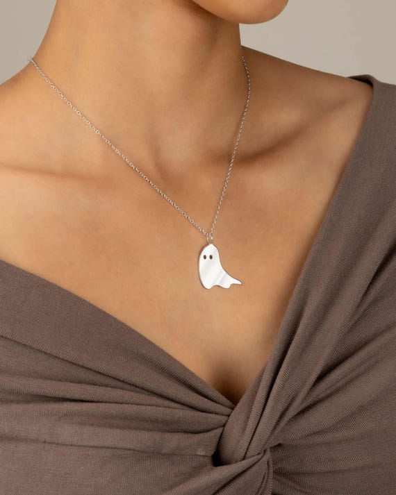 GHOST CHARM PENDANT necklace • gift for her • ghost necklace • halloween gift • minimalist • water resistant layering necklace • NECC3PCBF