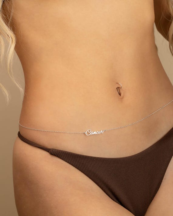 ZODIAC BELLY CHAIN • personalized body jewelry • water resistant • gold, rose, sterling silver • star sign • birthday gift