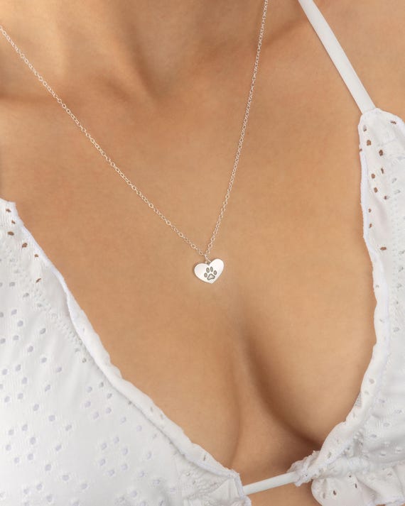 PAW PRINT Heart necklace • perfect gift for cat mom, cat lover, dog lover • cat charm dog charm • pet memorial gift • gift for her NECC3PCAA