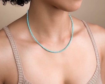 TINY TURQUOISE NECKLACE 2MM • genuine December birthstone • Sagittarius Capricorn • birthday gift • water resistant • western jewelry