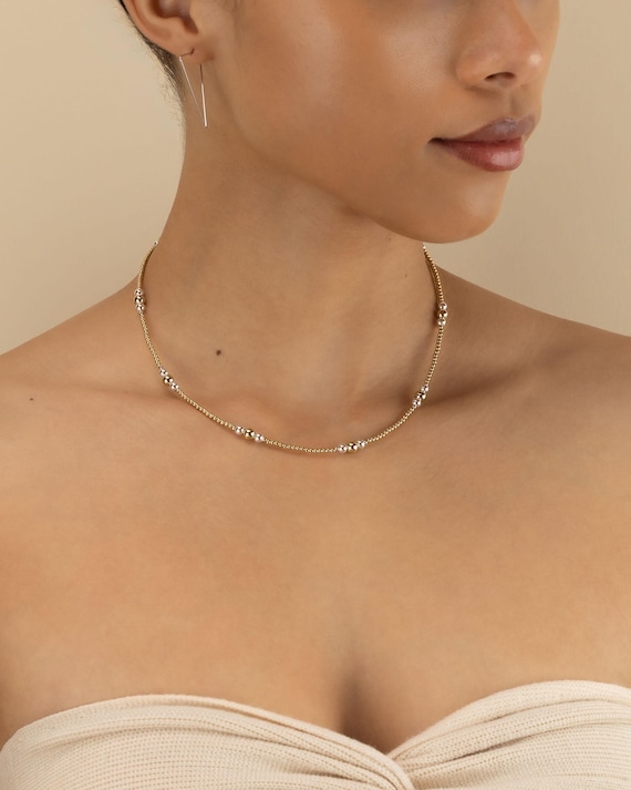 MIXED METAL BEADED necklace • 2 colors • waterproof • 14K gold filled and 925 Sterling silver • chunky statement choker • anniversary gift
