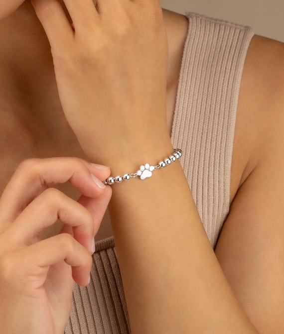 PAW PRINT CHARM beaded bracelet • perfect gift for cat mom cat lover dog lover • dainty stackable stretch and water resistant • BRBP3CH2AX
