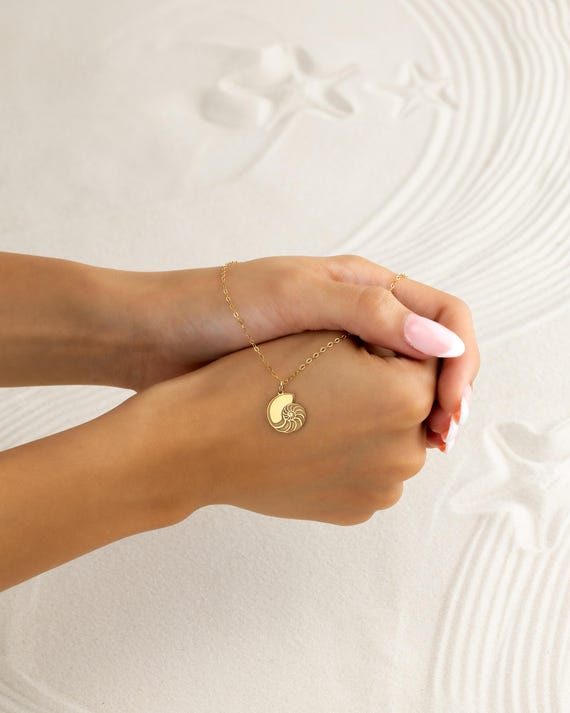 GOLD SHELL pendant necklace • nautilus spiral shell • ocean inspired beach lover jewelry • water resistant layering necklace • NECC3PCCJ