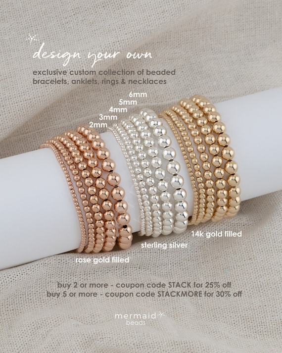 Gold Beaded Bracelets Gold Filled Round Ball Bracelets to Stack Water Resistant Nickel Free Tarnish Free 2mm 3mm 4mm 5mm o 6mm Create a Set